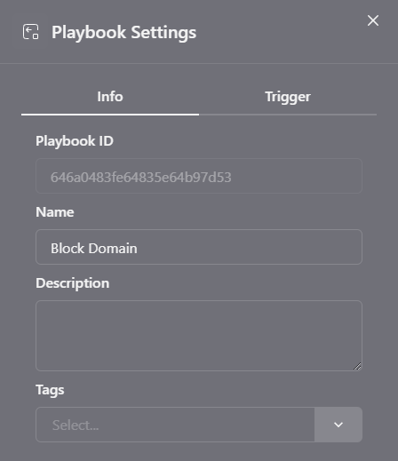 Playbook settings drawer info tab