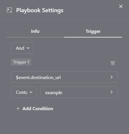Playbook settings drawer trigger tab